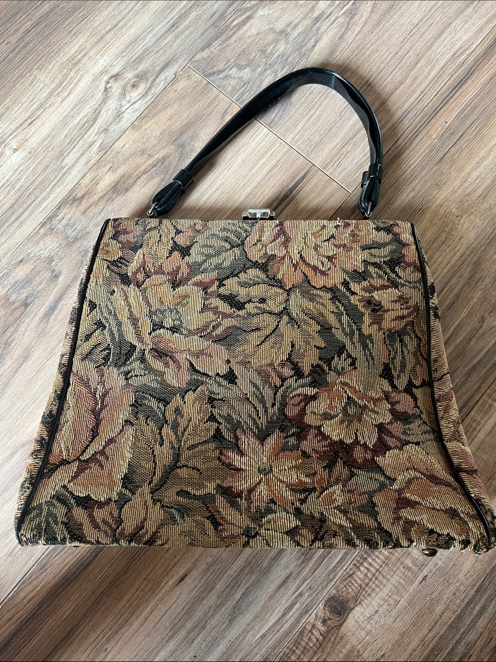 Vintage Floral Tapestry Top-Handle Bag - Brown/Gold